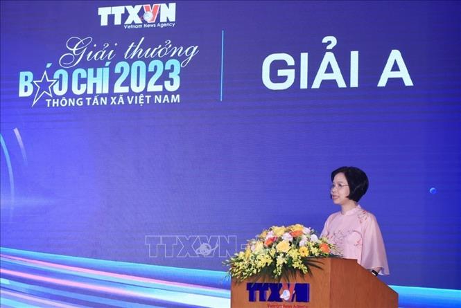 Tổng giám đốc TTXVN Vũ Việt Trang phát động Giải báo chí TTXVN năm 2024. Ảnh: Tuấn Anh - TTXVN